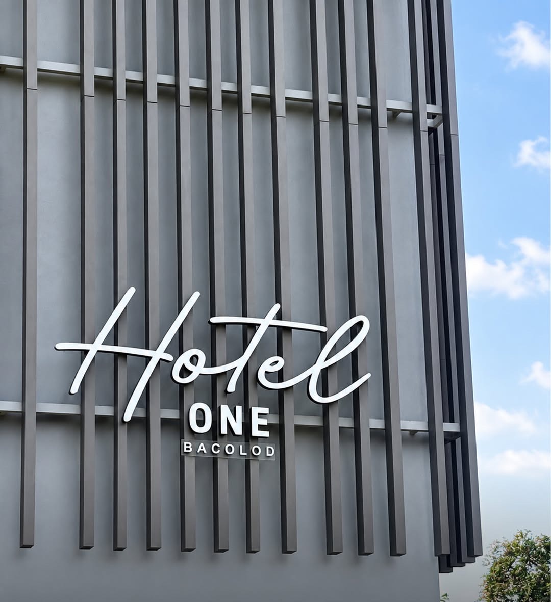 Aluminium fins and the Hotel One sign
